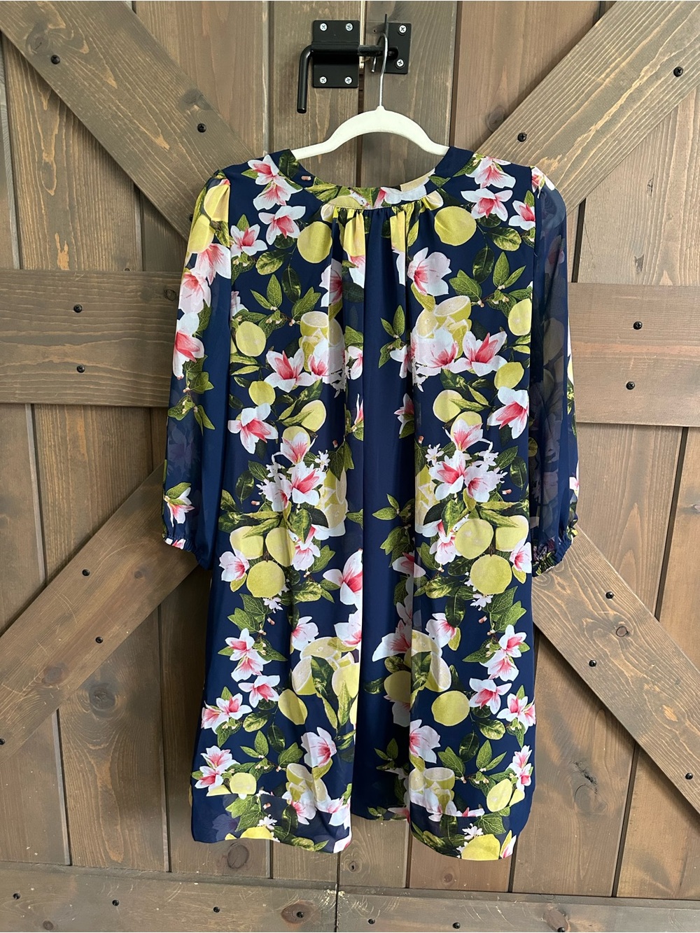 eva mendes for New York & Company Navy Floral Lemon Print Shift Dress